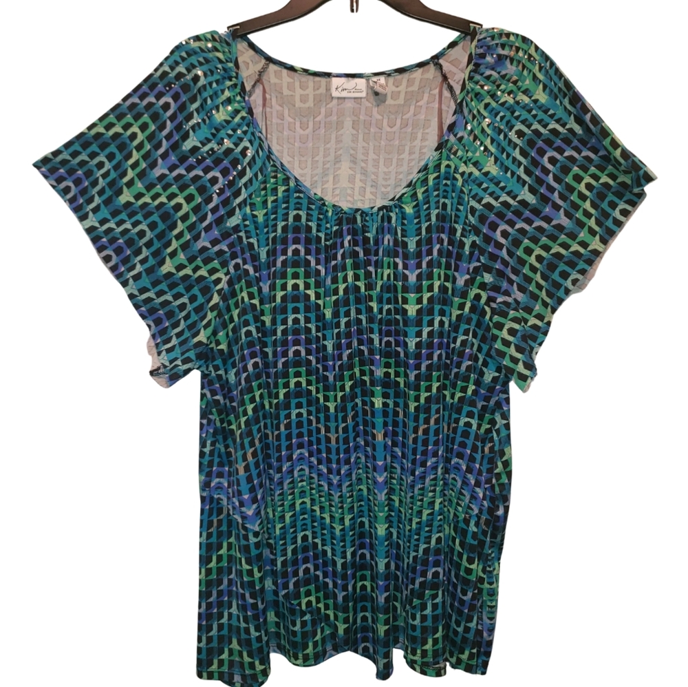 Women's Kim Rogers Green,  Black, & Blue blouse
